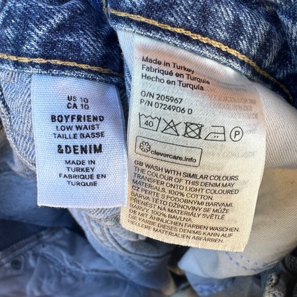 & Denim Boyfriend Fit Destroyed Taille Basse Light Blue Jeans Size 10 - Picture 7 of 13